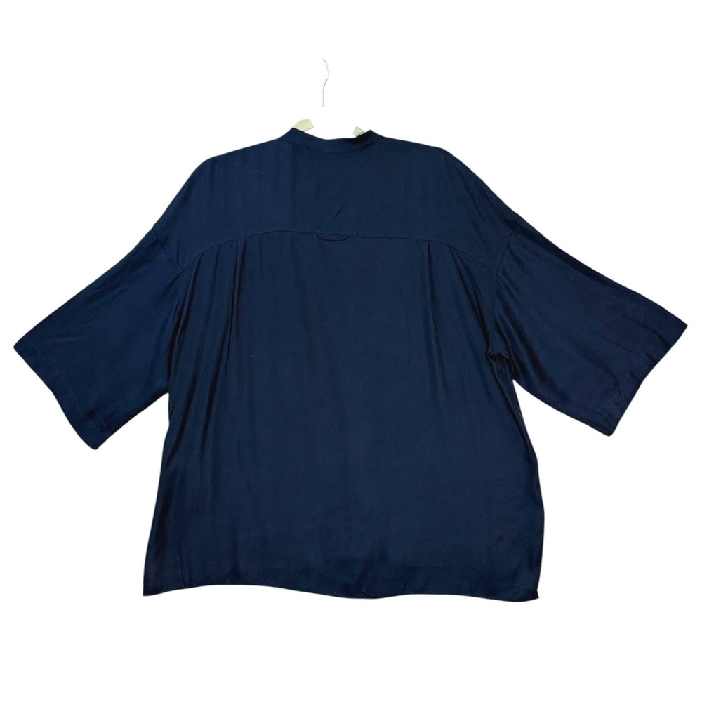 Vince Womens Silk Blend Utility Blouse L Navy Blue Short Sleeve Minimalist Shirt - Picture 3 of 8